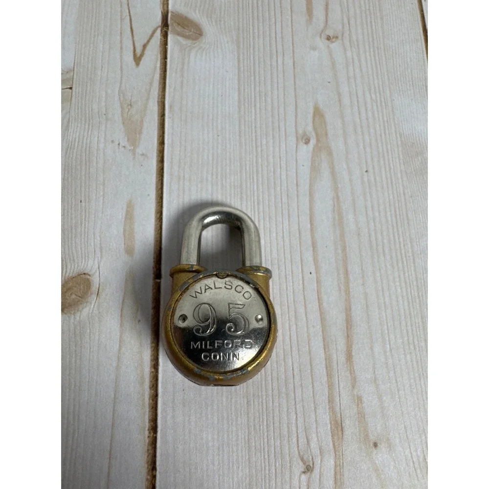 Vintage Walsco No 95 Mini Padlock Milford Conn Brass Warded Lock